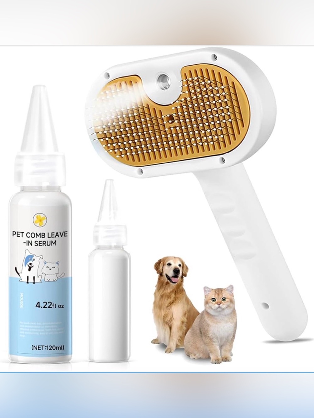 Pet Steam Brush for Dog & Cat – 3-in-1 Spray Hair Removal Comb NIB
